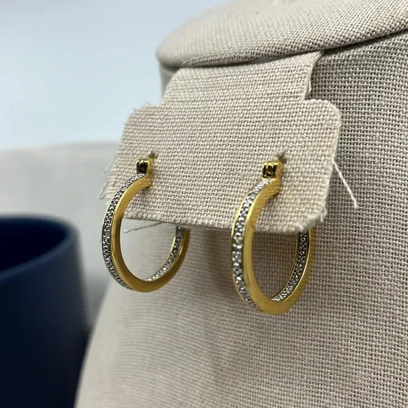 ✨ Vintage Thai .925 Sterling Silver Gold Overlay Hoop Earrings - Picture 1 of 15